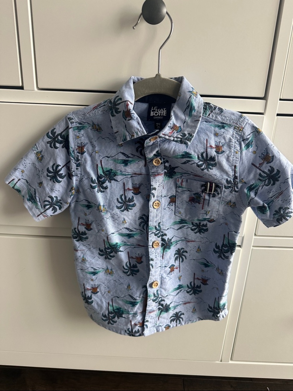 Light Blue Tropical Button-Down Shirt for Kids